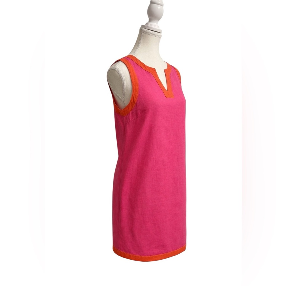 Pink Orange Linen Shift Dress Sleeveless Coastal Resort Preppy‎ Summer S - Picture 3 of 7